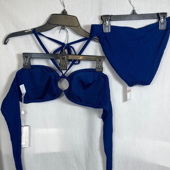 🎄Trina Turk Olympia Ring Ribbed Bandeau Bikini Top & Bottom in Ink Blue Sz 12 - Picture 11 of 13